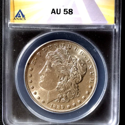 1889 s Morgan Silver Dollar ANACS  AU 58 Beautiful Slider - US Coins: 90% Silver