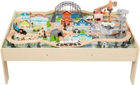 Amazon Basics Holz-Eisenbahn Tischset 120-Teilig – Spieltisch