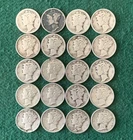 (20) 1916-1945 Mercury Dimes, 90% Silver, 10 Cent Coin Roll Lot