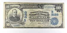 1902 $10 National Currency Sherman TX Ch#3159 Large Note Blue Seal *8081