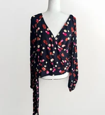 Lovers + Friends Revolve Retro Wrap Top L Navy Pink Polka Dot Going Out Casual