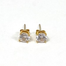 Elegant 14K Yellow Gold Round Cut Cubic Zirconia Stud Earring Woman Holiday Gift