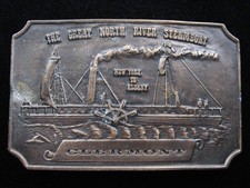 RG07159 VINTAGE 1974  CLERMONT THE GREAT NORTH RIVER STEAMBOAT  BELT BUCKLE