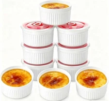 Ramekins with Lids Set of 6 8 oz Porcelain Creme Brulee Souffle Covers White