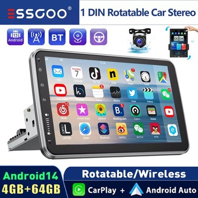 10.1'' Rotatable Android 14 4G+64G Car Stereo GPS Navi BT FM Single 1 DIN+Camera