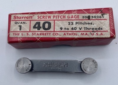 Vintage Starrett No. 40 Screw Pitch Gage 22 Pitches, 9 to 40 V Thread in Box