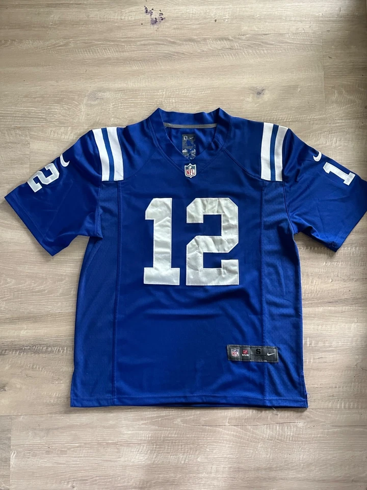 印第安纳波利斯小马队耐克球衣男式小号蓝色安德鲁幸运 #12 On Field NFL — 第 2/4 张图片
