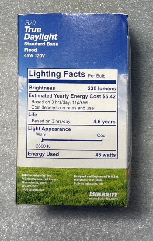Bulbrite 45R20FL/RL 45W R20 True Daylight 2-1/2” Reflector Bulb *NEW - Image 3 of 4
