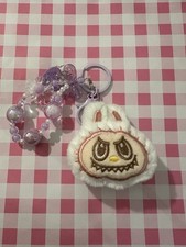 White Adorable Precious Keychain With Beaded Chain Collect Them