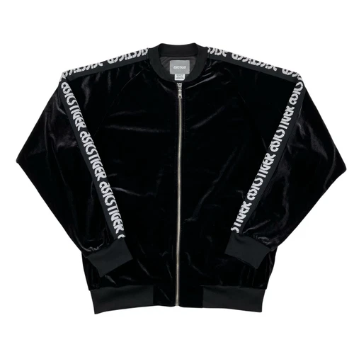 VETEMENTS Giacca Asics Tiger in velluto bianco e nero full zip track retrò logo righe taglia S