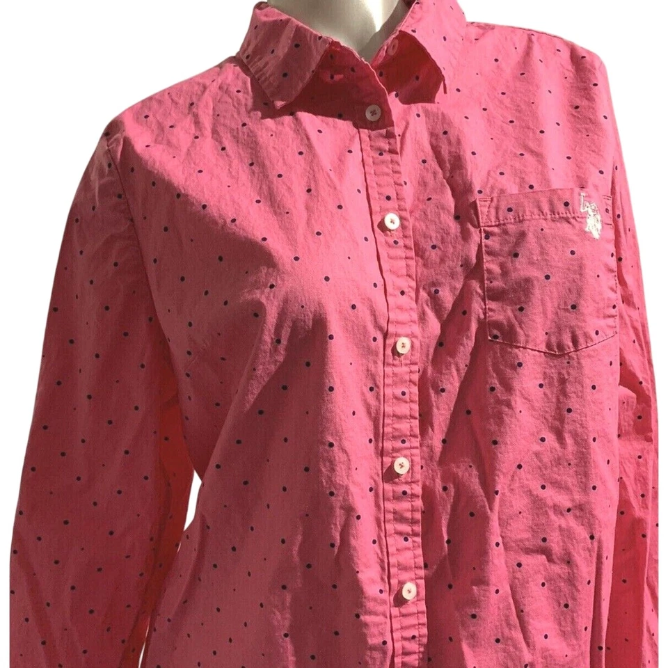 Women’s US Polo Assn Fuchsia Pink Polka Dot Stretch Cotton Blouse in Size 16 XL - Image 3 of 4