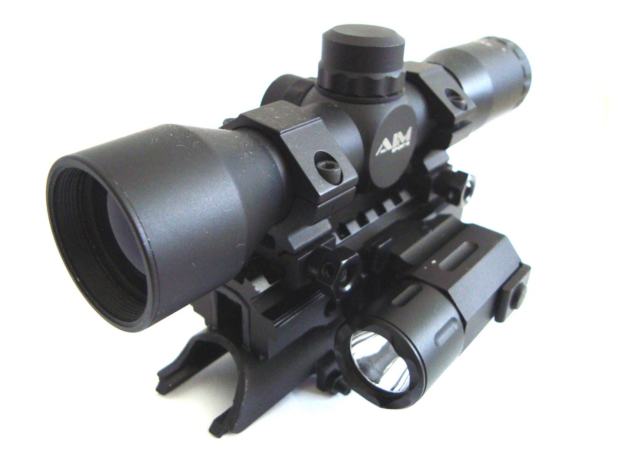 SKS 4X32 Mil Dot Scope with Tactical Red Laser, Flashlight and Tri