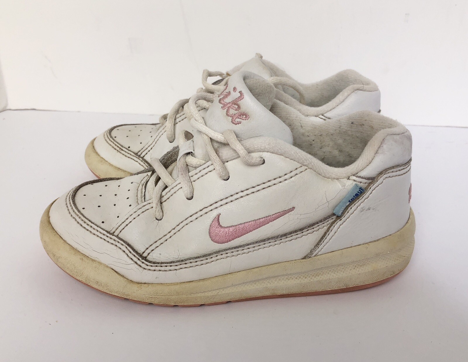 Nike size 10c Toddler Girls' Running Shoe Lace-Up White W/Pink Swoosh Some Wear thumbnail 4