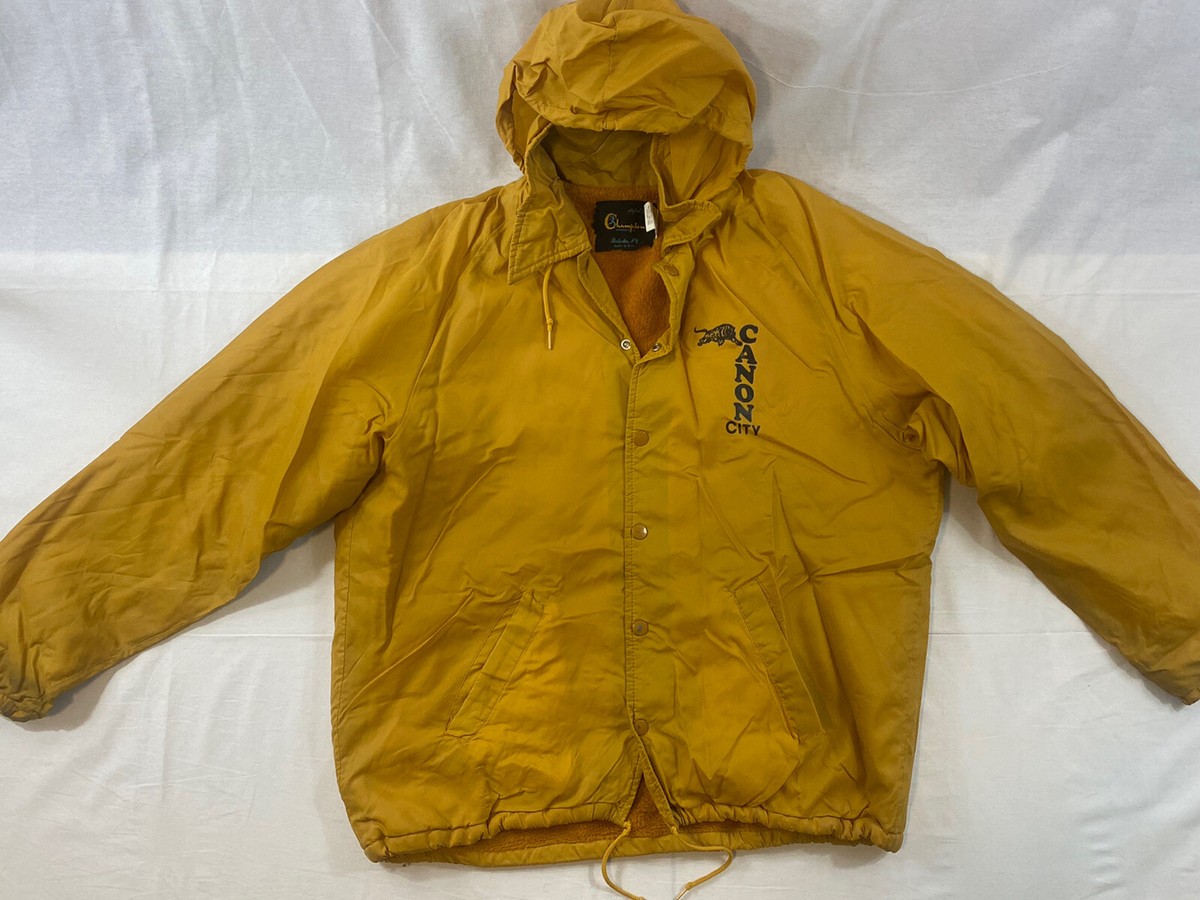 Vintage Champion Sherpa Lined Football Mens Coaches Jacket Hooded 