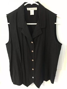 Dressbarn Women S Sleeveless Black Button Up Collared Shirt Vest