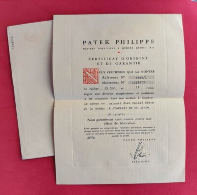 Patek Philippe 3544/1 Ellipse Certificate Of Origin Warranty Guarantee Undated