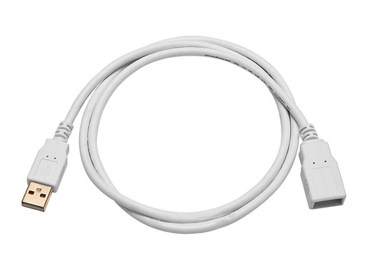 3ft USB 2.0 Male to Female Extension Cable 28/24AWG Gold Plated White