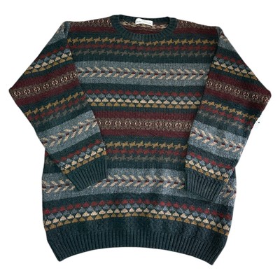 Vintage St Michael Strickpullover Fair Isle Crazy Abstract Retro Sweater Herren Large