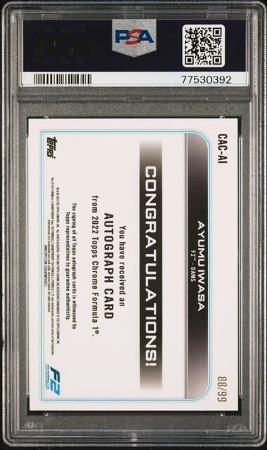 2022 TOPPS CHROME FORMULA 1 AYUMU IWASA F2 GREEN AUTO /99 #CAC-AI PSA 9 AUTO 10 - Image 2 of 2