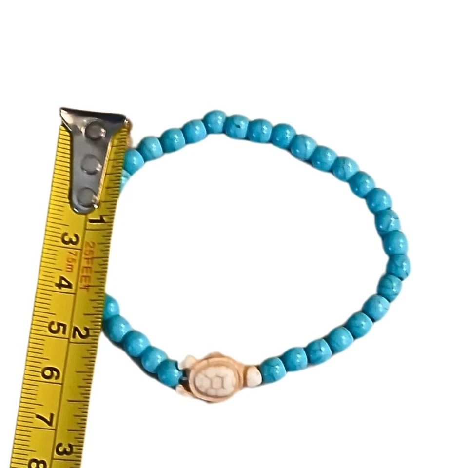 Handmade Womens Turquoise Beaded Charm Bracelet Turtle Art Nautical Beachy Boho - Image 3 of 3