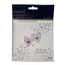 Lot de 6 cartes invitation mariage coeurs violets