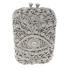 Silver Tone Metal Clear Rhinestone Crystal Clutch Evening Bag HB6151-SCL