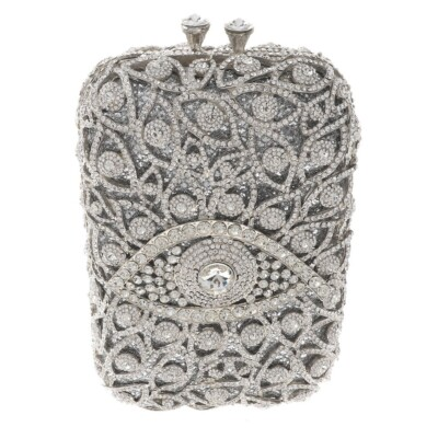 #ad #ad Silver Tone Metal Clear Rhinestone Crystal Clutch Evening Bag HB6151 SCL