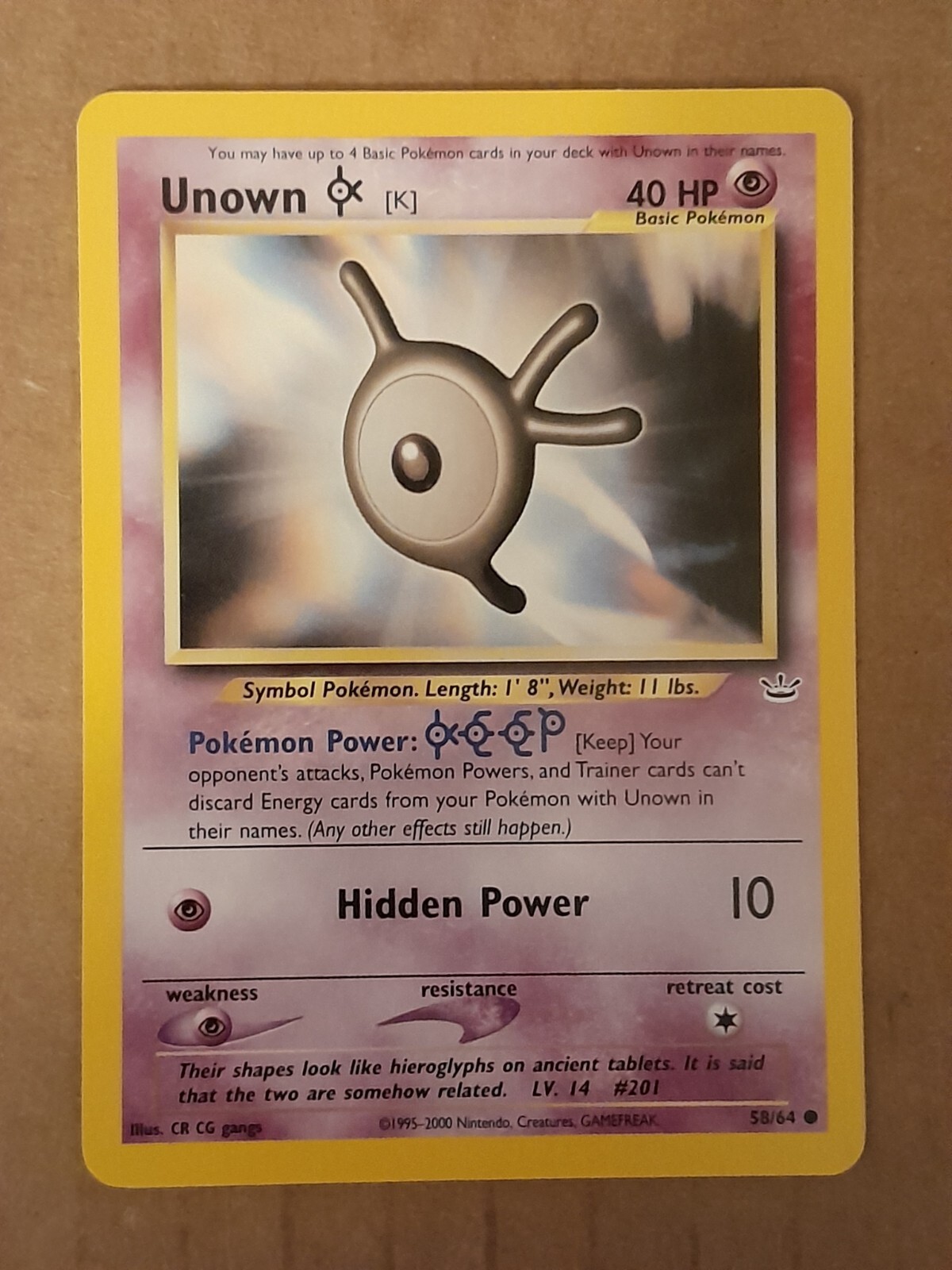 Pokemon Unown K 58/64 Neo Revelation Near Mint See Pictures