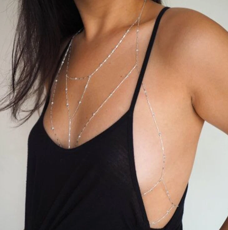 Layered Silver Chain Bralette Body Chains Body Harness Body Jewelry Bra  Cage