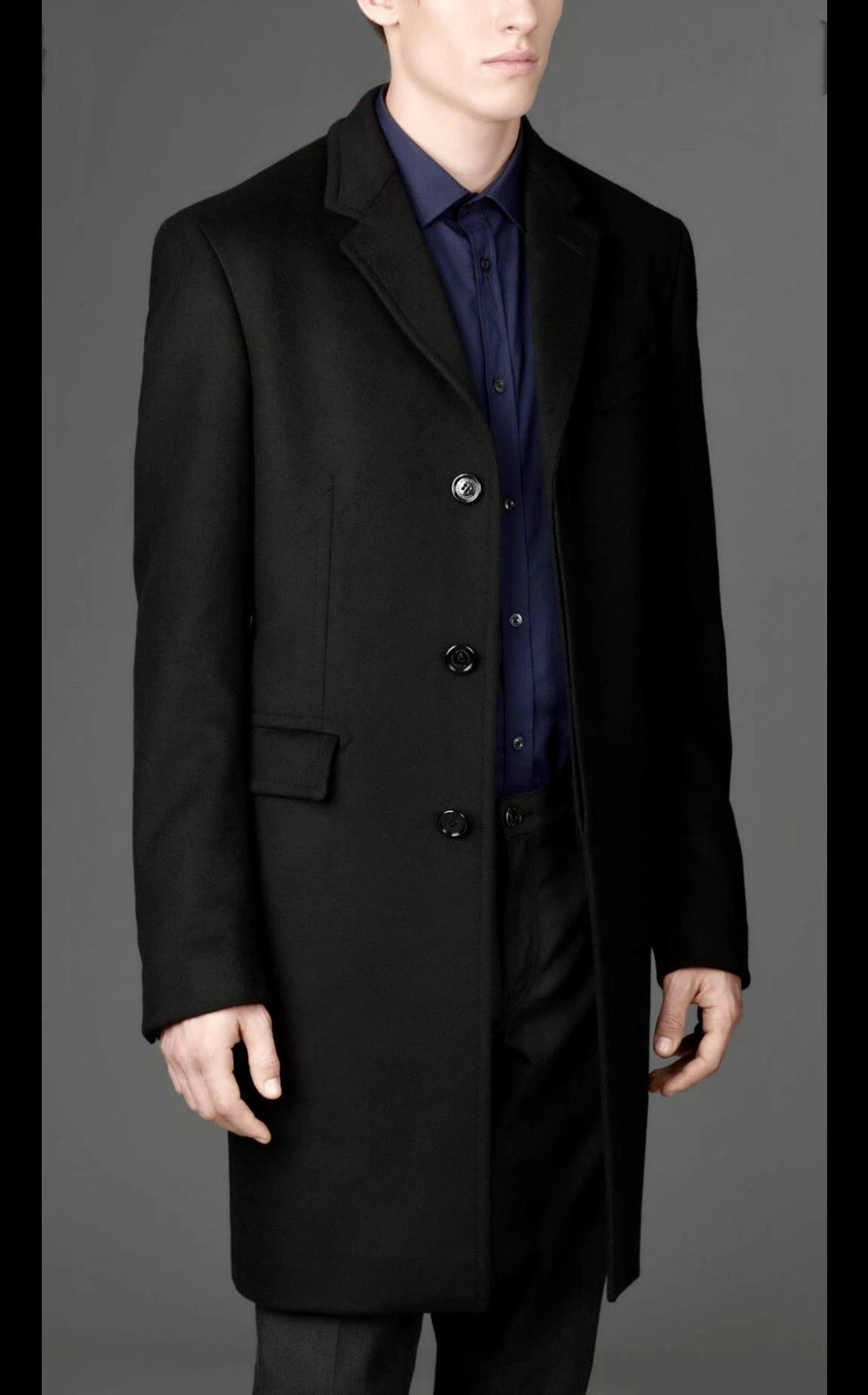 Top coat Burberry collo a quadri lana e cashmere taglia 46 vendita al dettaglio $ 1990 nero #296