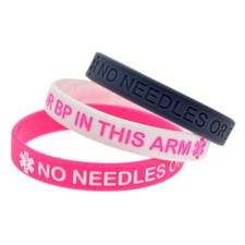 4 x Medical Alert No Needles or BP in This Arm Awareness Silicone Bracelets