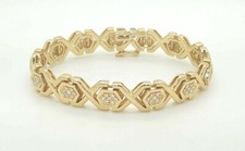 ESTATE 14K YELLOW GOLD ROUND DIAMOND LADIES XO HEARTS  KISSES LINK BRACELET