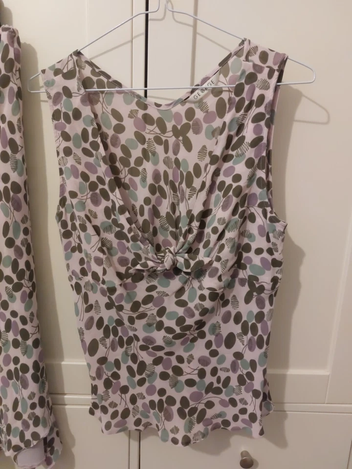 George Size 16 Lilac Purple Green Print  Matching Skirt And Top Elasticated... - Image 2 of 4