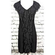 WHBM Cascading Ruffle Stretch Jersey Knit Little Black Dress Career Casual Small