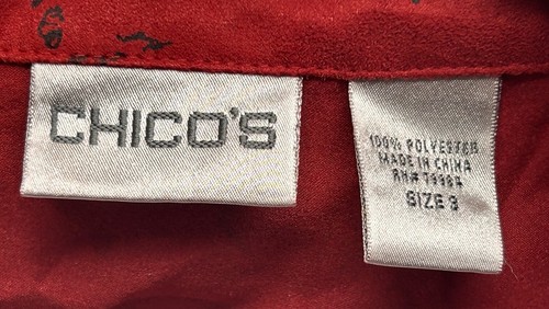 Chico’s Women Symbols Button Up Red Long Sleeve Collared Shirt Sz 3 Blouse - Picture 4 of 11
