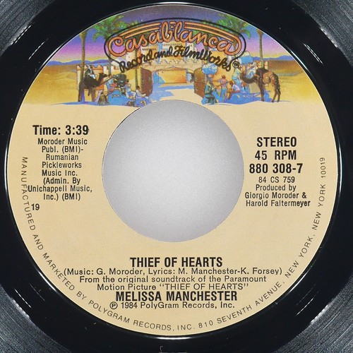 MELISSA MANCHESTER Thief Of Hearts CASABLANCA 880 308-7 NM 45 7" 1984 Disco - Picture 1 of 4