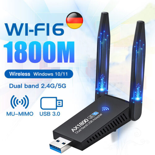 WIFI Adapter Wi-Fi USB 3.0 Stick 1300/1800Mbps Dual Band Dongle Antenna for PC DE - Picture 1 of 44