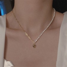 Charm Fashion Freshwater Pearl Clavicle Chain Heart Pendant Necklace Jewelry New