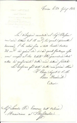 CIBRARIO LUIGI AUTOGRAPH LETTERHEAD GRAND MAGISTERO MAURIZIO LAZZARO 1858