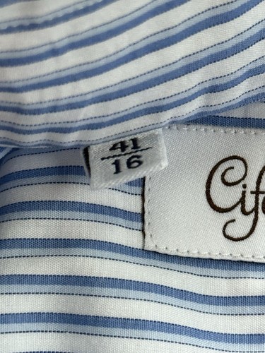 Cifonelli Rome Blue White Striped Cotton L/S Luxury Button Front Size 16/41 - Picture 3 of 5
