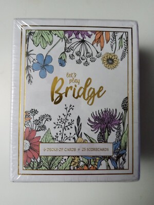 Let's Play Bridge   6 Decks of Floral Cards + 25 Scorecards BRAND NEW   SEALED!!