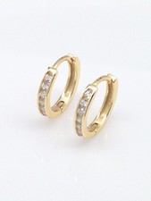 925 Sterling Silver CZ Gold Huggie Hoop Earrings Men Women 12.5mm/9.8mm x1.8mm