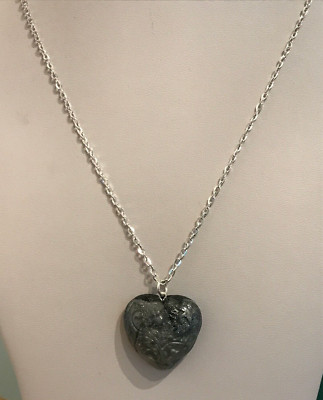 Primo Sculpey Clay Textured Heart Pendant on an 18.5'' Silver Plated Chain