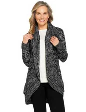 Attitudes by Renee Heather Black Open Front Ruffle Sweater New