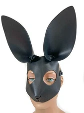 Faux Leather Bunny Mask Rabbit Ears Synthetic Leather Fetish Ball Cosplay BDSM 
