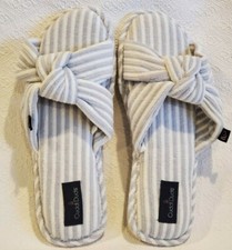 Cuddl Duds Rib Velour Twist Women's Sz L 9/10 Slide Slipper Blue White Stripe