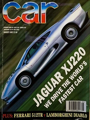 CAR MAGAZINE AUG-1992 - Diablo, Ferrari 512 TR, Jaguar XJ220, Audi 80 2.8E V6 - Image 1 of 4