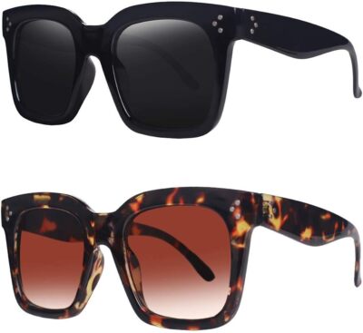 TAOTAOQI (2 Pack) Black Frame Grey Lens+tortoise Gradient Brown Lens 