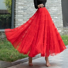 Women Midi Tutu Dance Skirt Layered Elastic Waist Mesh Performance Practice