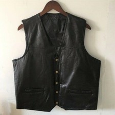 Men Black PU Leather Vest Waistcoat Gothic Punk Rock Motorcycle Biker V-neck Top